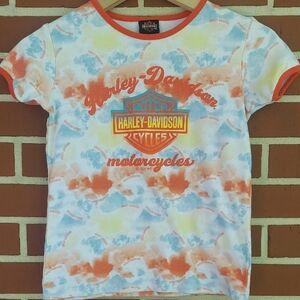 Harley-Davidson Kids Tie-Dye T-Shirt - Orange and Blue Sz 10/12
